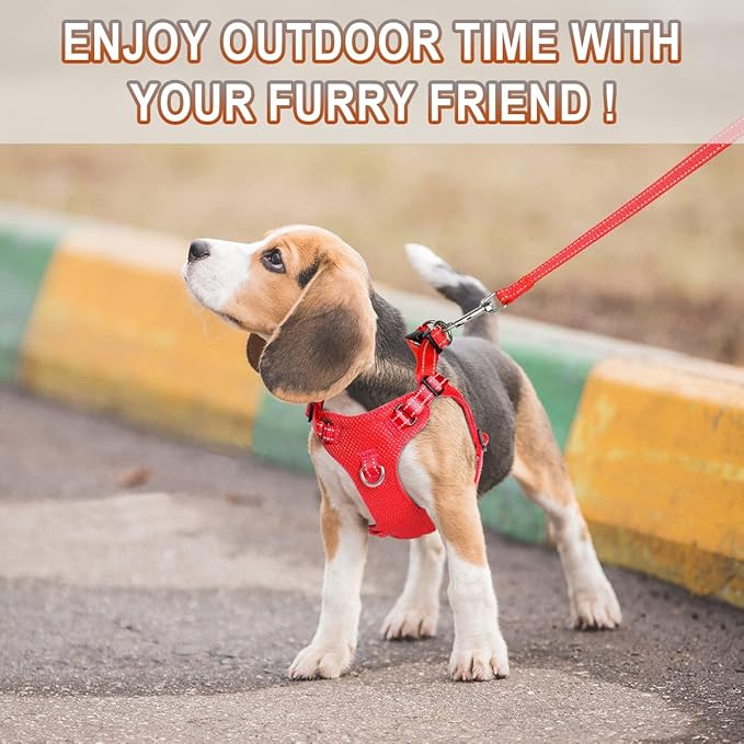 Dog Harness Step in Dog Vest Harness, Reflective Adjustable Puppy No Pull Harness Breathable Soft for Small and Medium Dogs Cats, Red, XXS