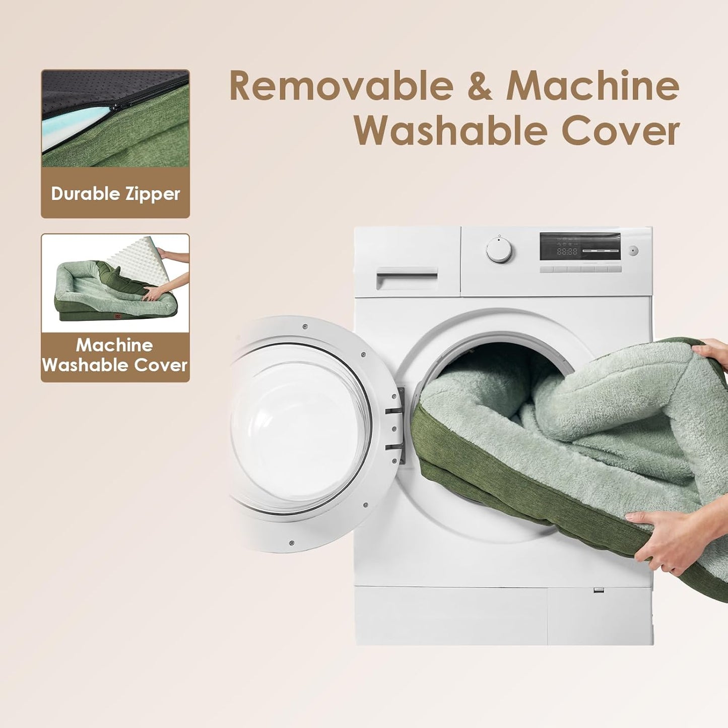 EHEYCIGA Memory Foam Dog Bed for Medium Size, Orthopedic Dog Sofa with Sides and Waterproof Liner, Washable Bolster Pet Couch with Removable Cover, 30x20x6.5 Inch, Green