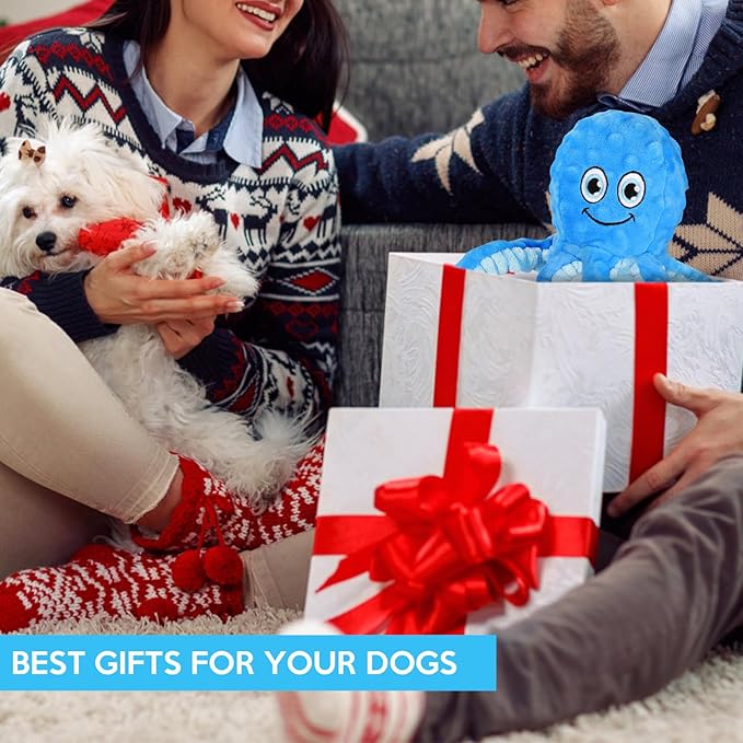 Squeaky Dog Toys Octopus Stuffed Crinkle Toy, Puppy Chew Toys for Teething, Durable Tug of War Interactive Plush Dog Toys for Puppies Small, Medium, and Large Dogs