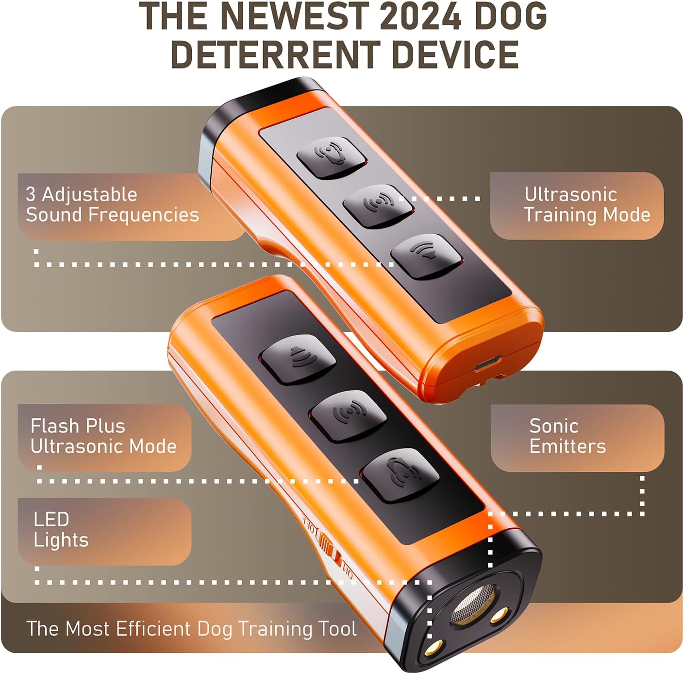 Dog Bark Deterrent Devices Rechargeable Anti-Barking Device for Dogs 50ft Long Range Ultrasonic Correct Your Dog's Bad Behavior at the Push of aButton Better Than Shock Collars or Dog Training Collars