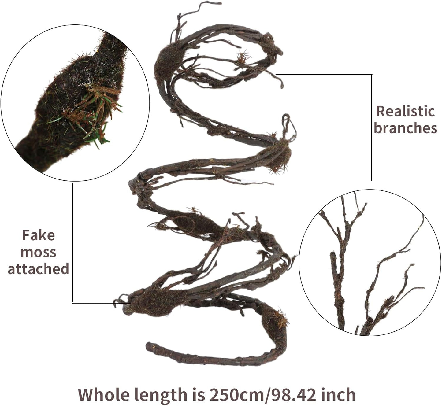 98in Bendable Wall Hanging Artificial Cherry Blossom Tree Vines Fake Reptile Plants Branches Twigs Trunk Garland for 3D Outdoor Bedroom Garden Home Background Halloween X'Mas Decoration