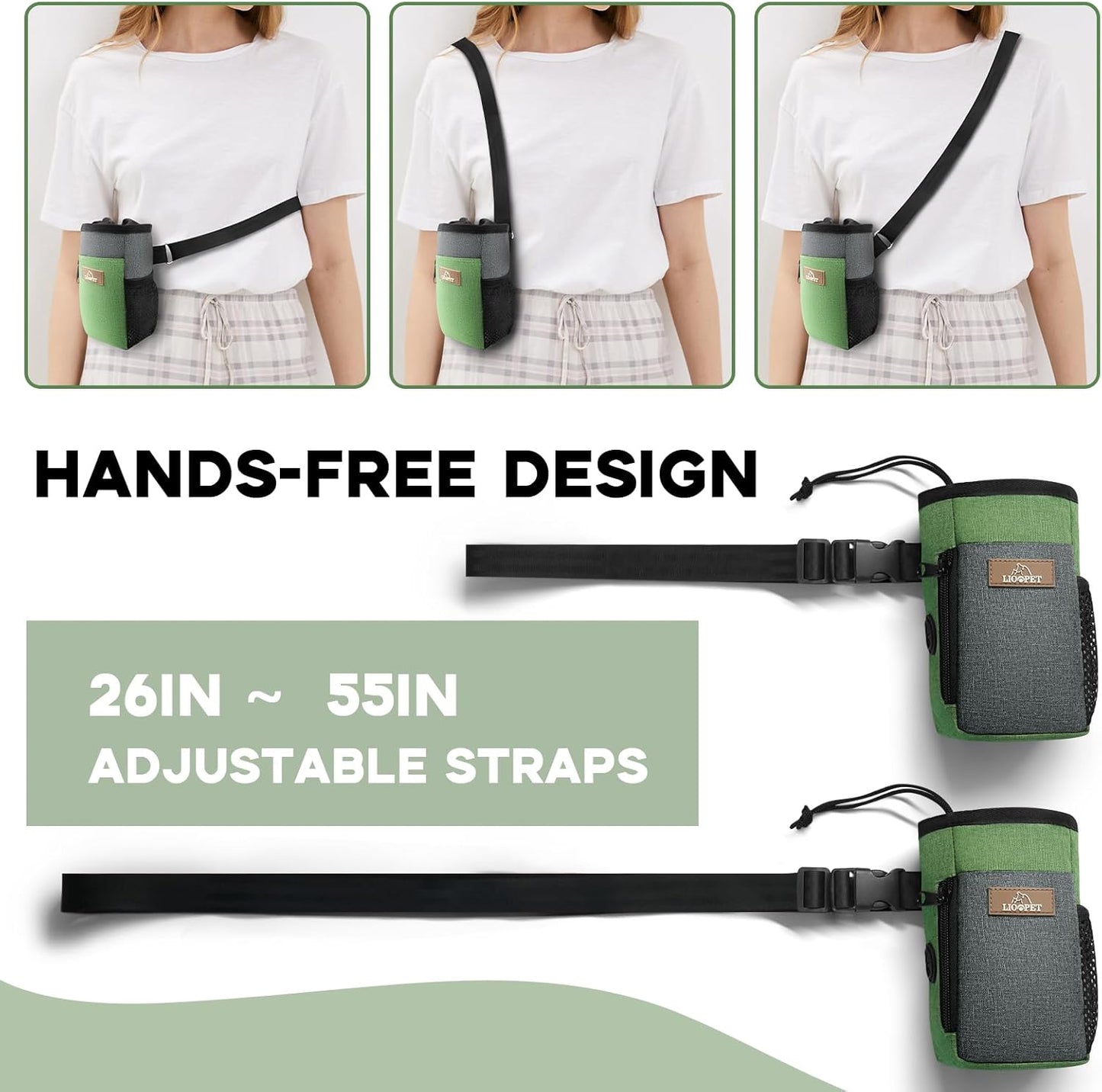 Dog Treat Pouch Training Behavior Aid, Dog Treat Training Bag for Dog Walks Outdoor Activities Travel, Built-in Poop Bag Dispenser 3 Ways to Wear