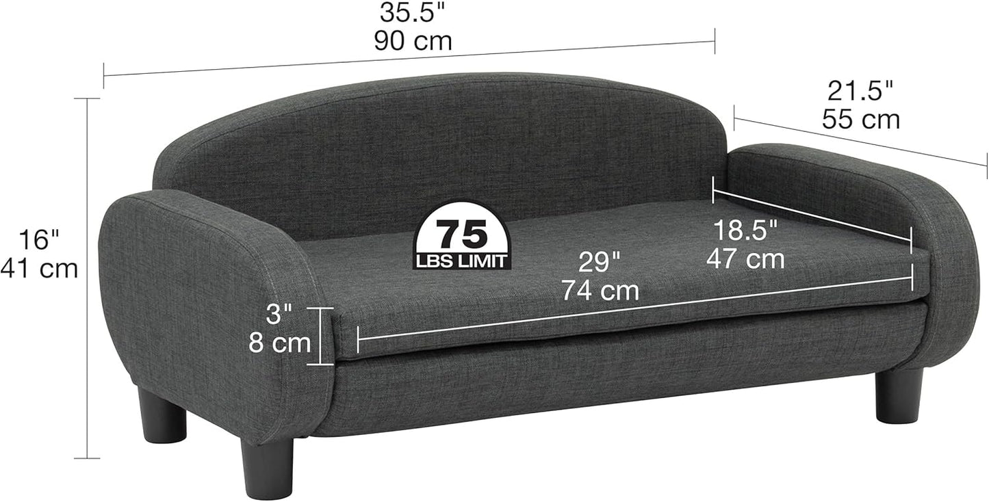 Paws & Purrs Multi-Cat Sofa Elevated Pet Bed for Indoor Cats Raised Cats Couch with Removable Washable Mattress Cover for Kittens, Dogs - 35.5" Wide, Gray