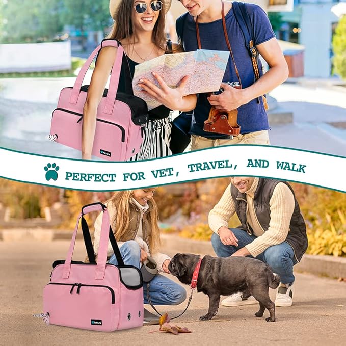 PetAmi Small Dog Purse Carrier, Soft-Sided Pet Carrier Bag with Pockets, Portable Puppy Cat Travel Handbag Tote, Airline Approved Breathable Mesh, Poop Bag Dispenser, Max 18 lbs, Pink