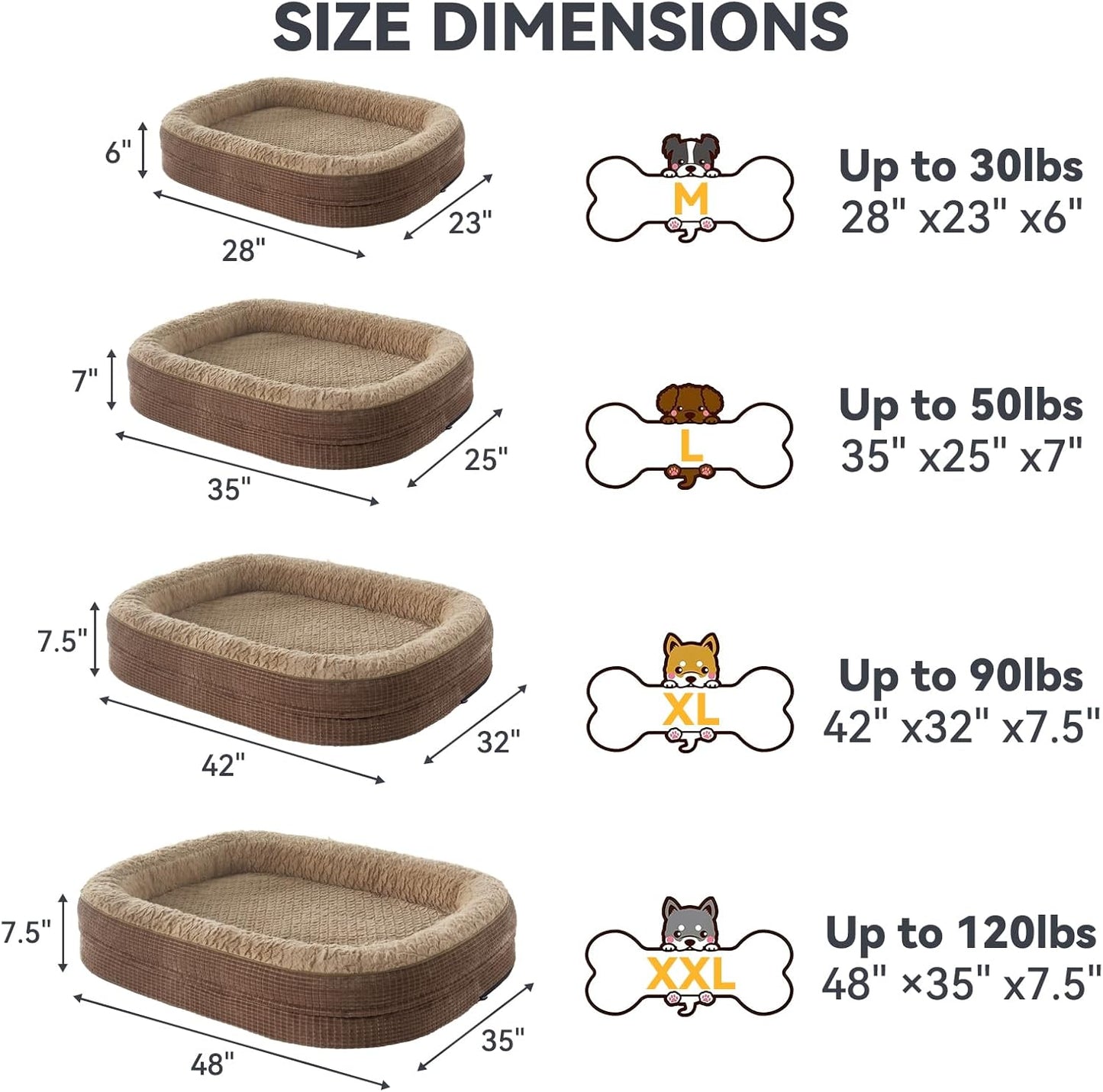 JOEJOY Orthopedic Dog Beds Large Sized Dog, XL Egg-Crate Memory Foam Pet Couch Bed with Bolster Sides, Waterproof Lining, Removable Washable Cover & Non-Slip Bottom, Brown