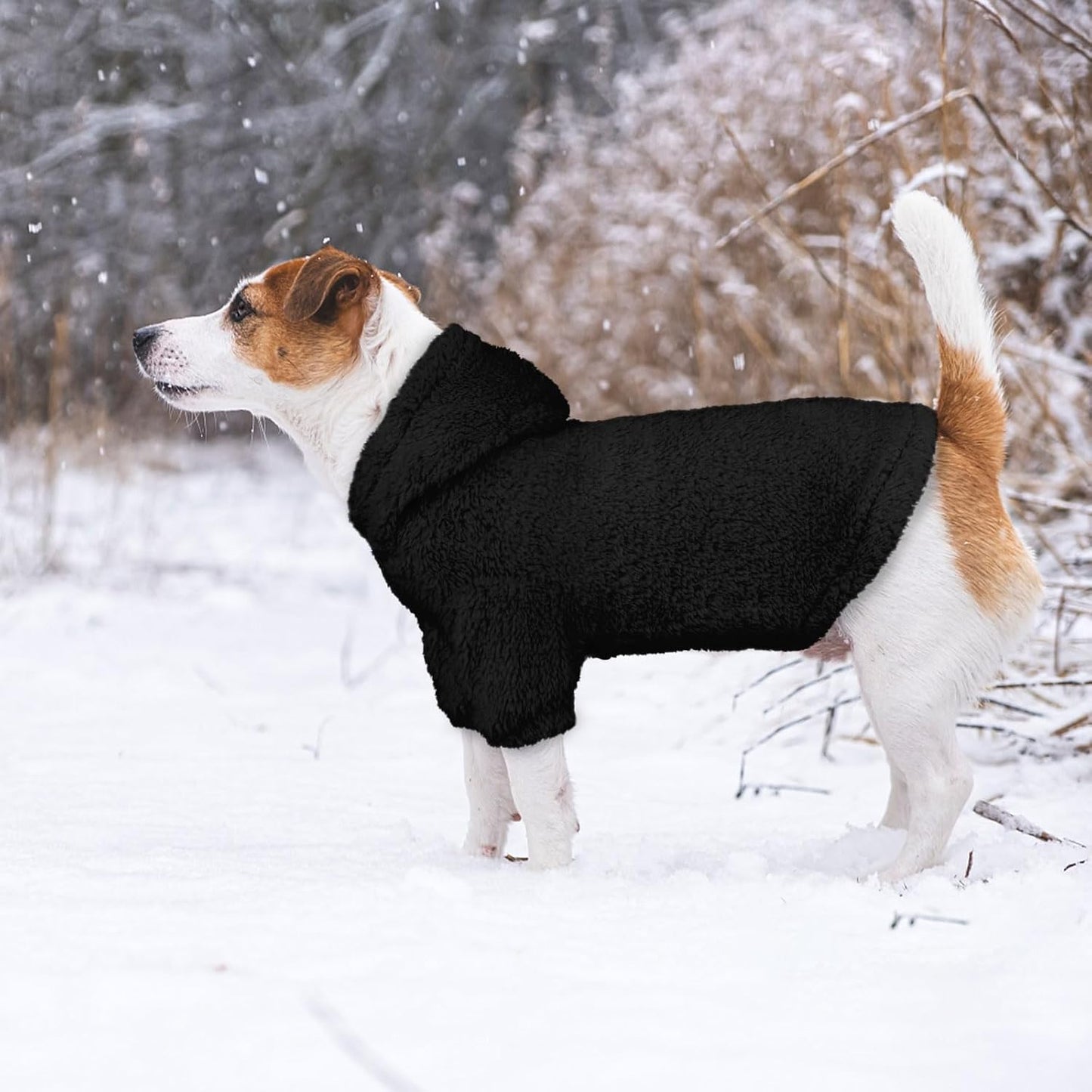 Fuzzy Dog Sweaters for Medium Dogs Dog Hoodie Sweater Clothes Warm Soft Cozy Pet Coats Hooded Sweatshirt Medium Pet Hoodie(Black-M)