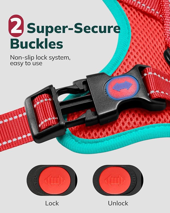 MIDOG No-Pull Dog Harness | Adjustable & Reflective Pet Harness Leash Set for Small Medium Large Dogs Walking, Training| No Choke, Front Clip, Soft Padded Vest with Easy Control Handle - Red, XL