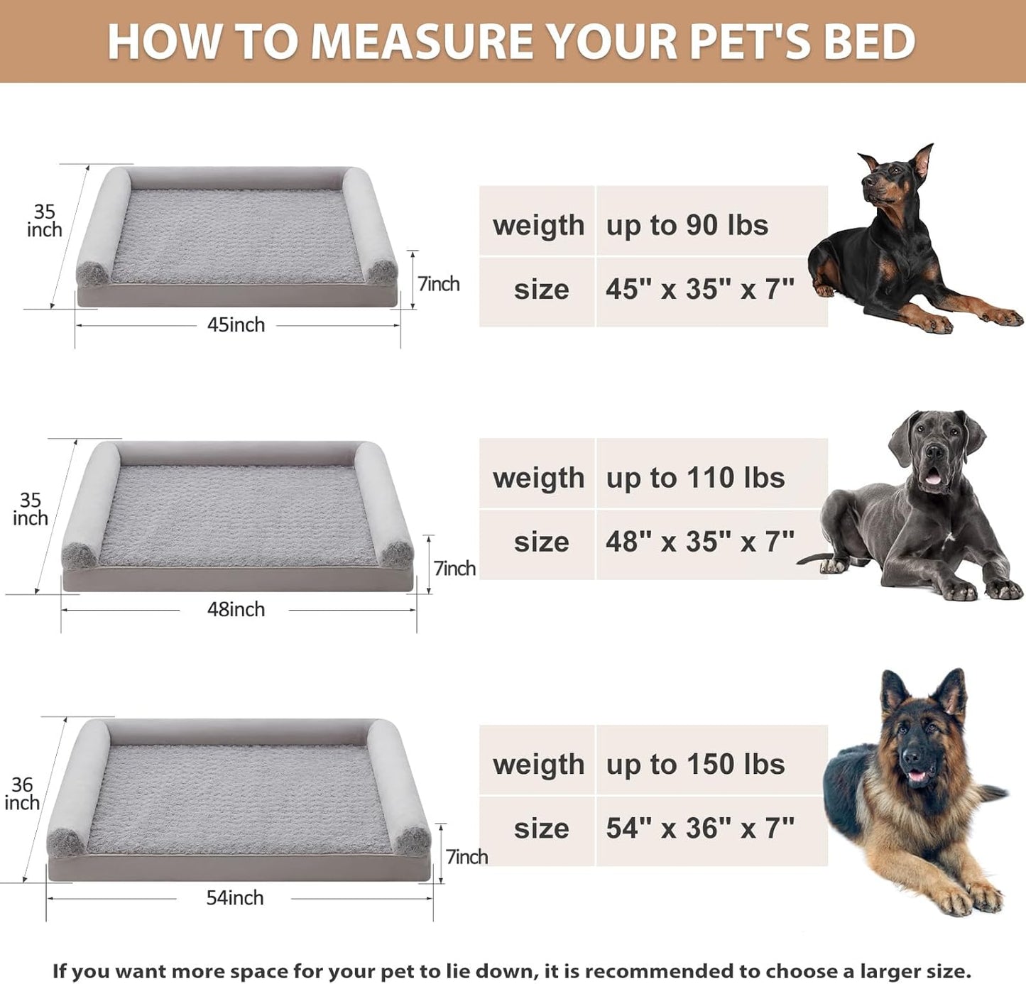 BFPETHOME Dog Beds for Large Dogs, Orthopedic Dog Bed for Medium Large Dogs,Big Waterproof Couch Pet Bed with Removable Washable Cover