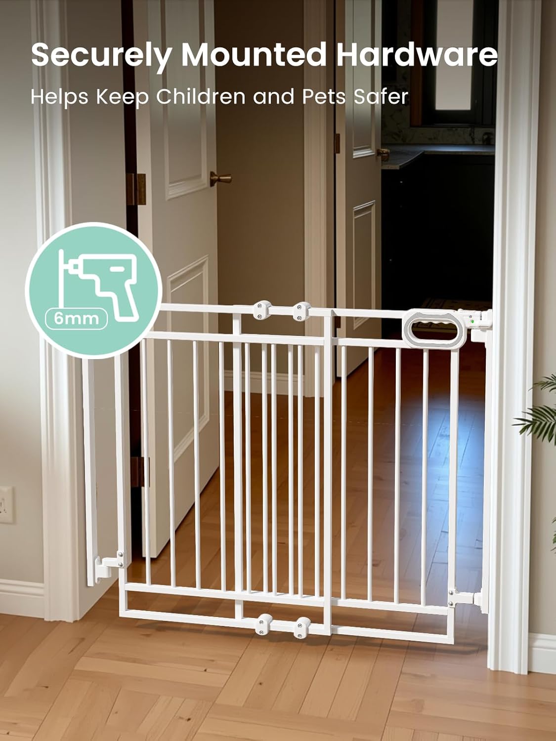 Grownsy Baby Gate for Stairs- No Bottom Bar, Adjustable Width 32” to 48” for Child and Pet, Dog Gate with Auto-Close & One-Hand Operation, Screw-in Installation for Doorways and Indoor Use