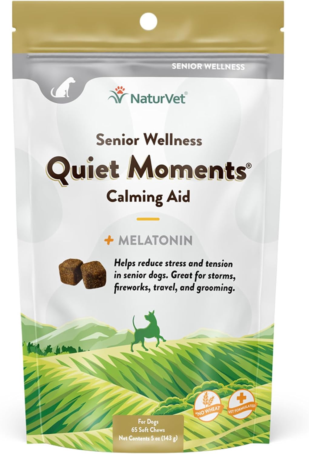 NaturVet Quiet Moments Calming Aid Dog Supplement, Helps Promote Relaxation, Reduce Stress, Storm Anxiety, Motion Sickness for Dogs (Quiet Moments Senior Wellness, 65 Soft Chews)