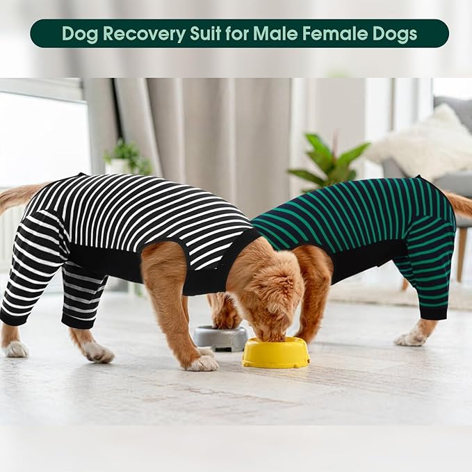 Kuoser Dog Recovery Suit, Anti Licking Dogs Rear Leg Sleeve, Abdominal Dog Surgical Suit with Pants Cover Protect Wounds, Dogs Elbow Protector Soft Pet Surgery Onesie Cone Alternative, Black XL