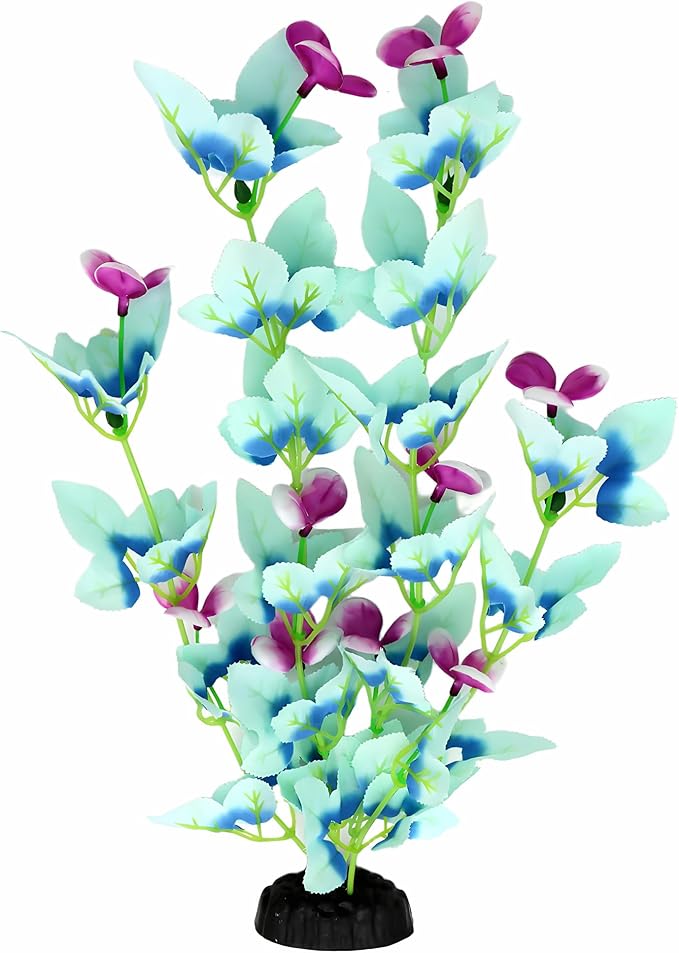 16 Inch Aquarium Fish Tank Plant Betta Fish Tank Decor,2 Pack Silk Aquarium Plants for Aquarium Decoration (White-Blue)