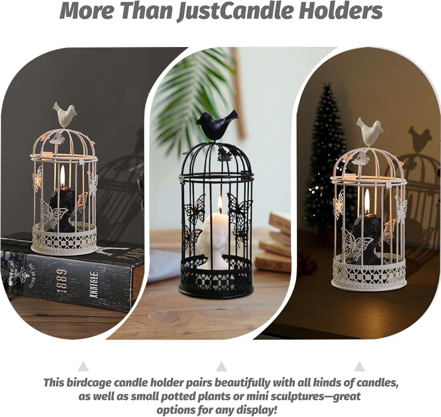 Vintage Decorative Bird Cage,Metal Black Bird Cage Decor for Candelabros para Centros De Mesa & Lanterns Decorative Indoor Suitable Wedding Party, Dining Table,Fireplace Metal Lantern&Bird Cage Decor