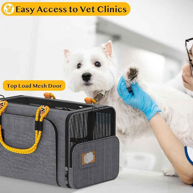 PAWZIDEA Expandable Pet Carrier w/ID Card, 18x11x11 in Small Dog Carrier TSA Airline Approved, Top Load Cat Carrier for 2 Cats Under Seat, Soft-Sided Collapsible Puppy Car Seat Dog Travel Bag, Up 15lb