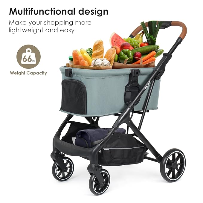 T6 Luxury Pet Stroller for Medium Dogs Up to 66lbs or 2 Small Pets – 3-in-1 Dog & Cat Stroller with Removable Carrier, Foldable & Lightweight (Green)