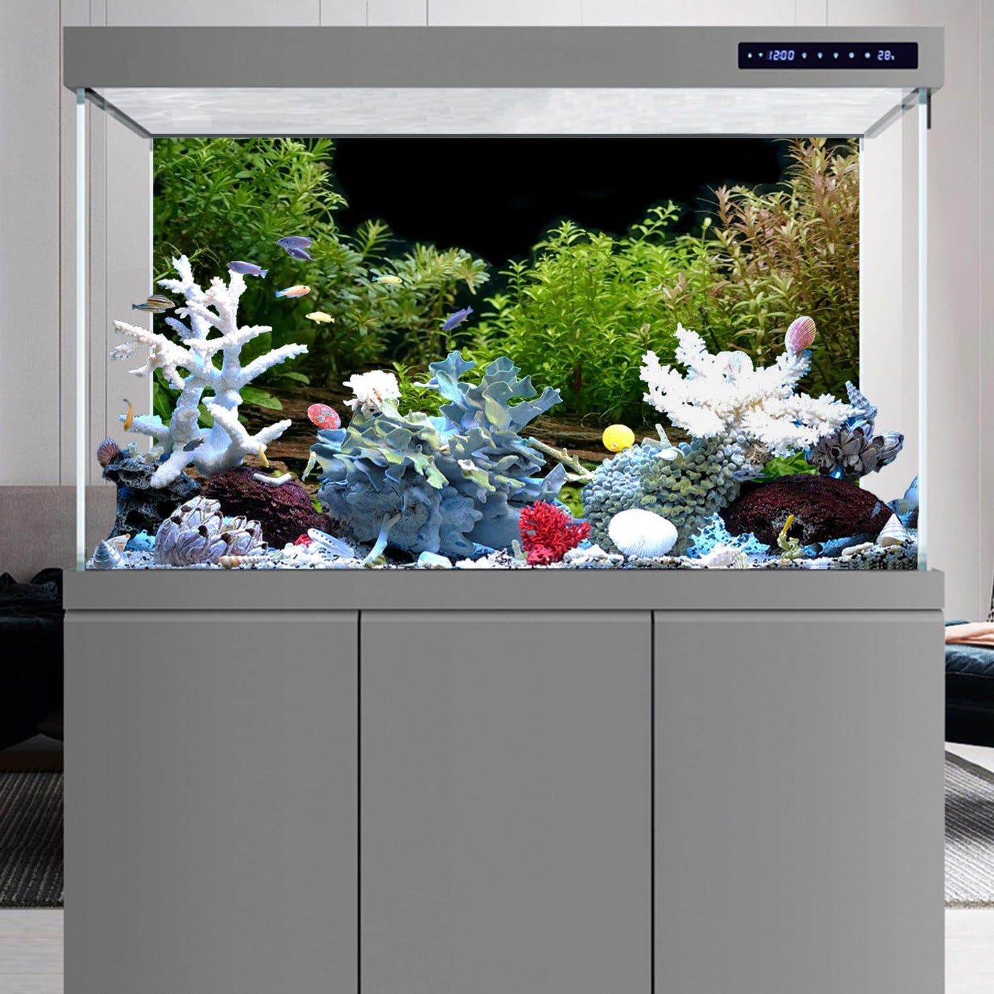 AWERT Aquarium Background River Bed & Lake Aquatic Plant Fish Tank Background Vinyl 60x24 inches