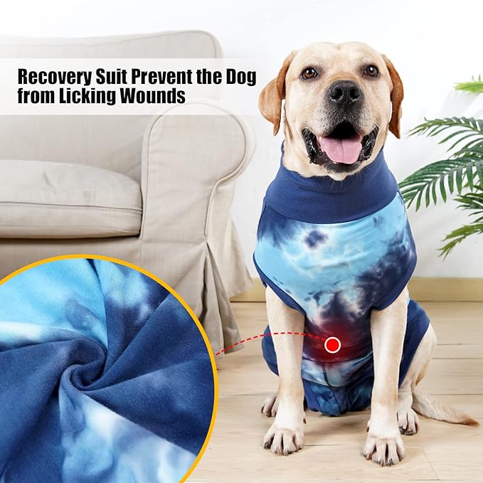 Surgery Suit for Dogs Medium Large Dogs Recovery Tie Dye Shedding Suit for Abdominal Wounds, Shedding, Prevent Licking XXL Blue2