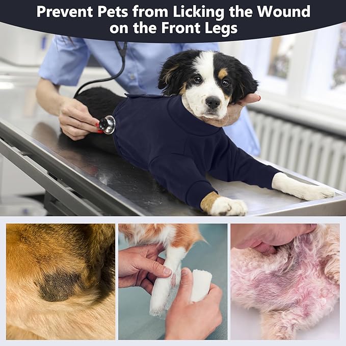 IDOMIK Dog Recovery Suit, Dog Surgery Recovery Suit Front Legs, Comfy Joint Leg Sleeves After Surgery, Elbow Braces Protector for Leg Injuries & Joint Pain, Cone Collar Alternatives,Navy,S