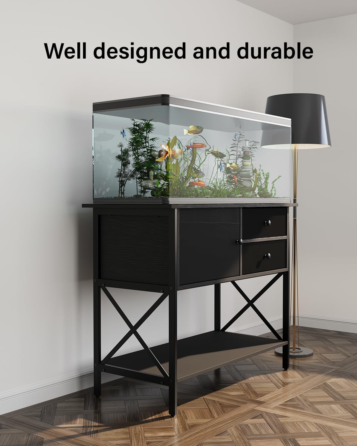 Fish Tank Stand 40 Gallon: Sturdy Aquarium Stand with Accessories Storage - Metal Tank Stands Table for 40-50 Gallon Reptile Breeder Turtle Terrarium - 36.6"x18.8" Weight Capacity 660 lbs