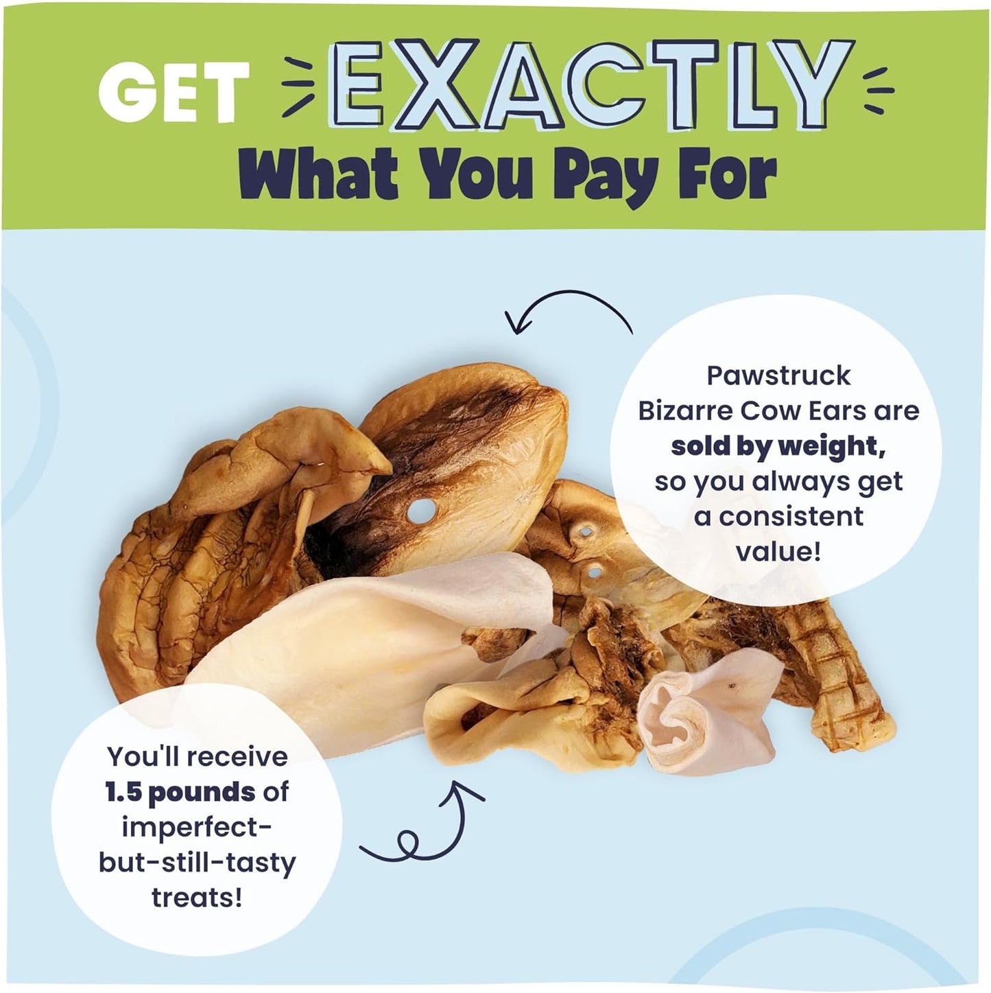 Pawstruck Natural Bizarre Cow Ears Bargain Bag – Rawhide-Free, Highly Digestible, Low Calorie & Long-Lasting Chew Treat for All Breeds – 1.5 lb Bag