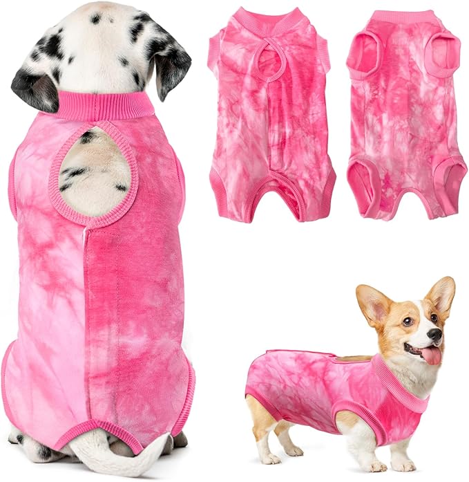 Lukovee Recovery Suit for Dogs, Onesie Surgery Recovery Suit for Female Male Dogs, Abdominal Wounds Cone E-Collar Alternative Prevent Licking Spay Recovery Suit (Pink,X-Large)