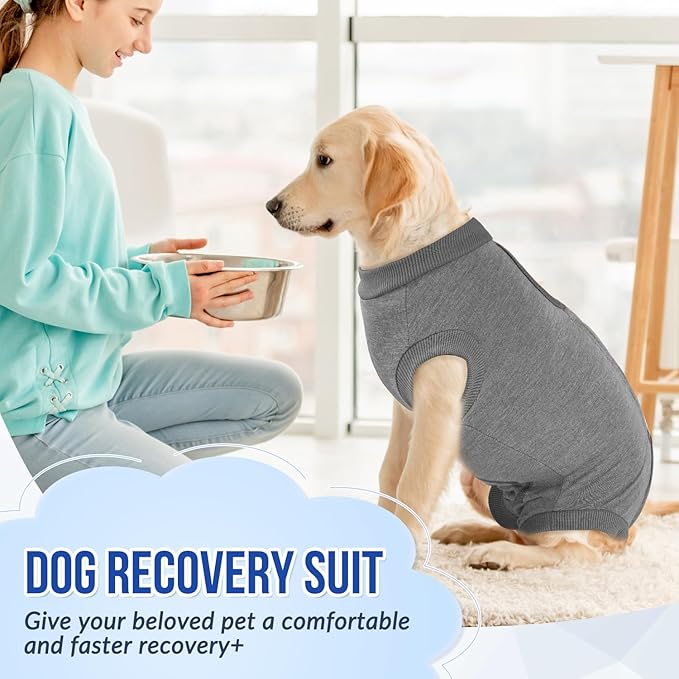 Lukovee Recovery Suit for Dogs, Onesie Surgery Recovery Suit for Female Male Dogs, Abdominal Wounds Cone E-Collar Alternative Prevent Licking Spay Recovery Suit (GY,XL)