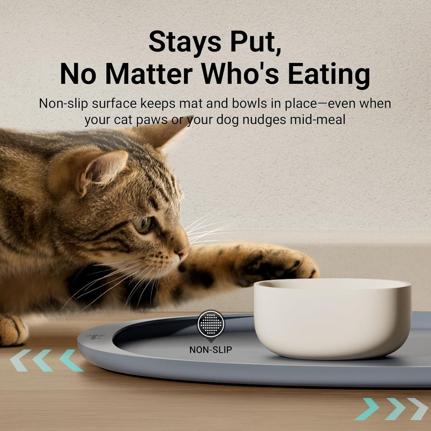 DownyPaws Dog Food Mats for Floors Waterproof, BPA Free Silcone Dog Bowl Mat, Non-Slip Pet Feeding Mat with High Raised Edge, Cat Placemat for Messy Drinkers, 18"×12.5", Light Gray