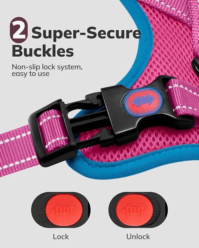 MIDOG No-Pull Dog Harness | Adjustable & Reflective Pet Harness Leash Set for Small Medium Large Dogs Walking, Training| No Choke, Front Clip, Soft Padded Vest with Easy Control Handle - Pink, M