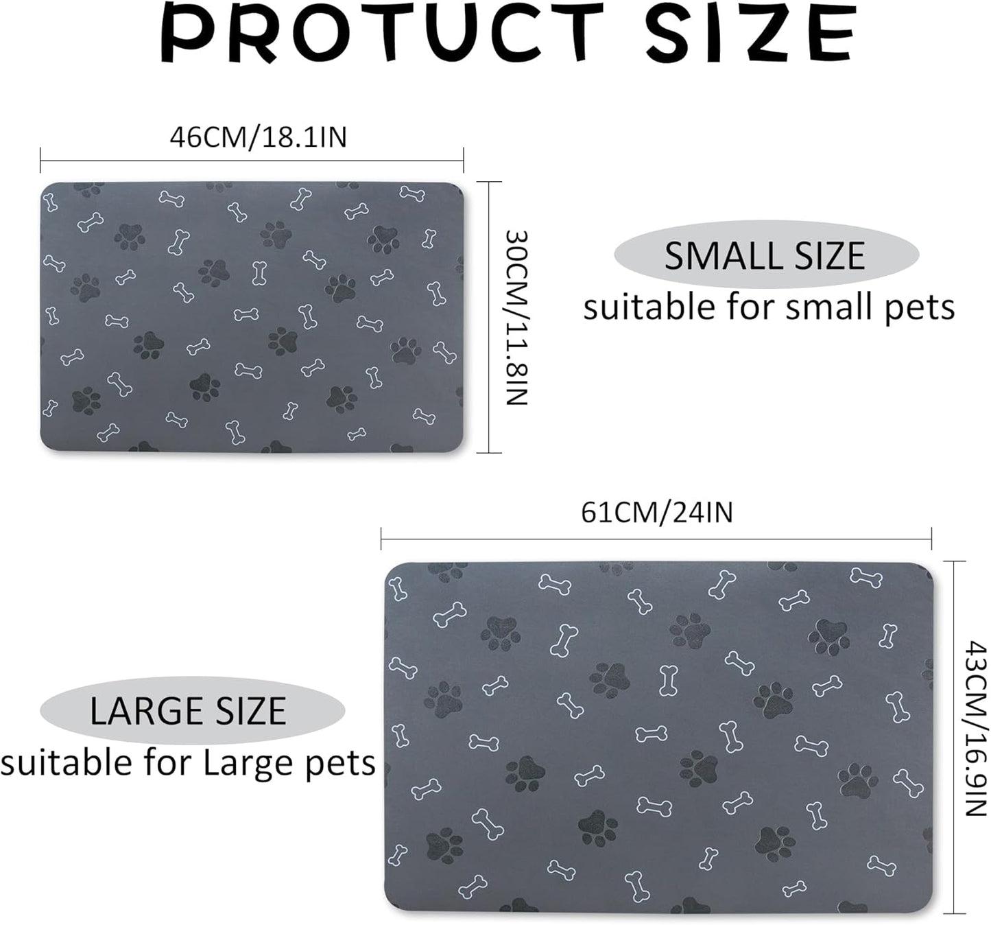 Pet Cat Dog Food Mat Non Slip Mat for Dog Water Bowl Mat Quick Dry Absorbent Cat Feeding Mat, 32 * 17 in, Black