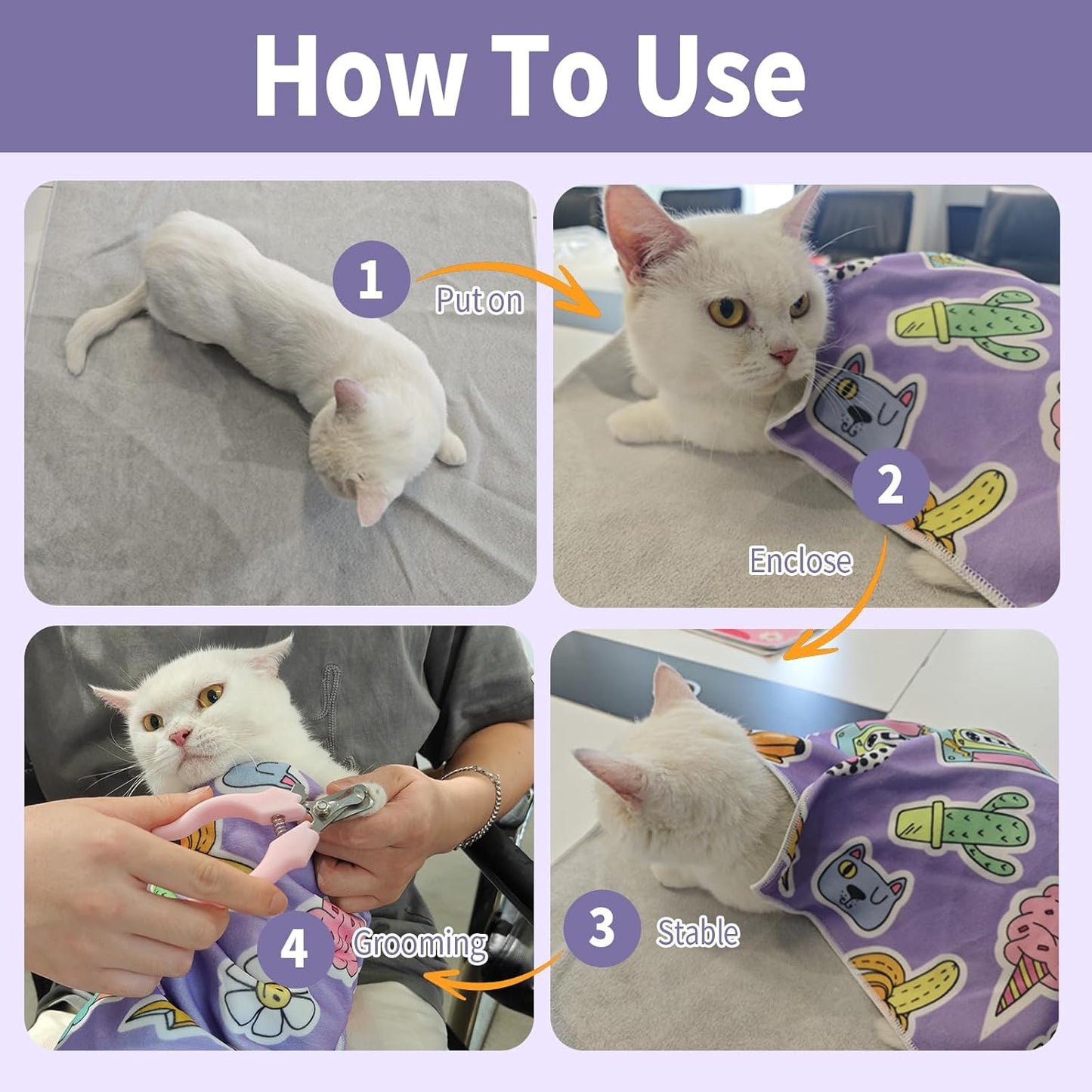 27.6" Cat Grooming Wrap,Self-Adherent Cat Wrap for Cutting Nails,Anti-Escape Cat Swaddle Wrap,Multifunctional Anti-Scratch Cat Restraint Wrap for Medicine,Nail Clipping,Ear Cleaning(Within 15lbs)