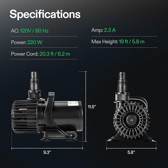 VIVOSUN 4500 GPH Submersible Water Pump, 220W Pond Pump, Ultra Quiet Aquarium Pump with 19FT. Lift Height for Pond Waterfall, Fish Tank, Statuary, or Hydroponics