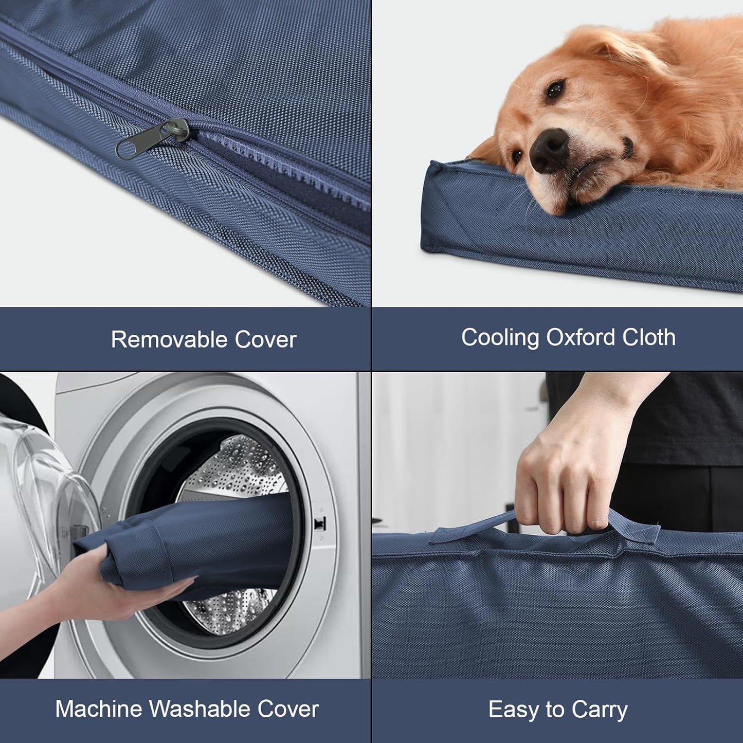 Outdoor Large Dog Bed, Waterproof Dog Bed for Large Dogs, Egg Crate Foam Pet Bed with Removable Washable Oxford Cooling Cover, Navy