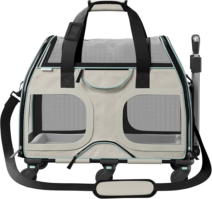Katziela Pet Carrier - Airline Compliant Dog Carrier - TSA Approved Pet Carrier for Small Dogs and Cats - Soft FAA Travel Airplane Dog Carrier Luggage (Grey/Brown-Pro)
