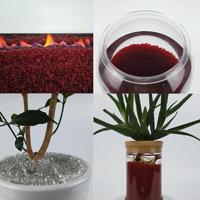 TWINKLING High Luster Round Fire Glass Stones, Marbles, Pebbles, Beads Gems for Fire Pit Vase Fillers Crafts Aquarium Garden Decoration, 3-6mm, 1-Pound Jar (Crystal)