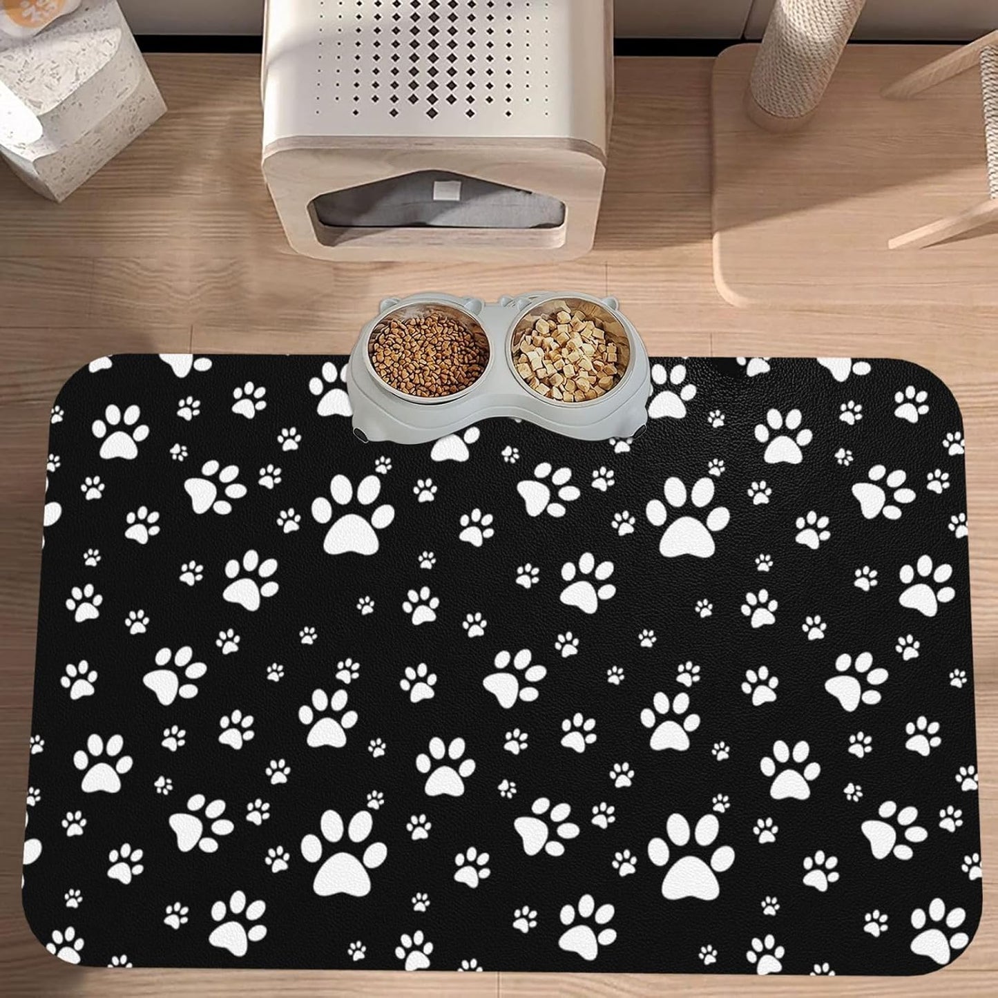 Kawaii Paws Dog Food Mat Absorbent Bowl Mats No Stains Quick Dry Waterproof Pet Cat Placemats for Food and Water, 30x45cm