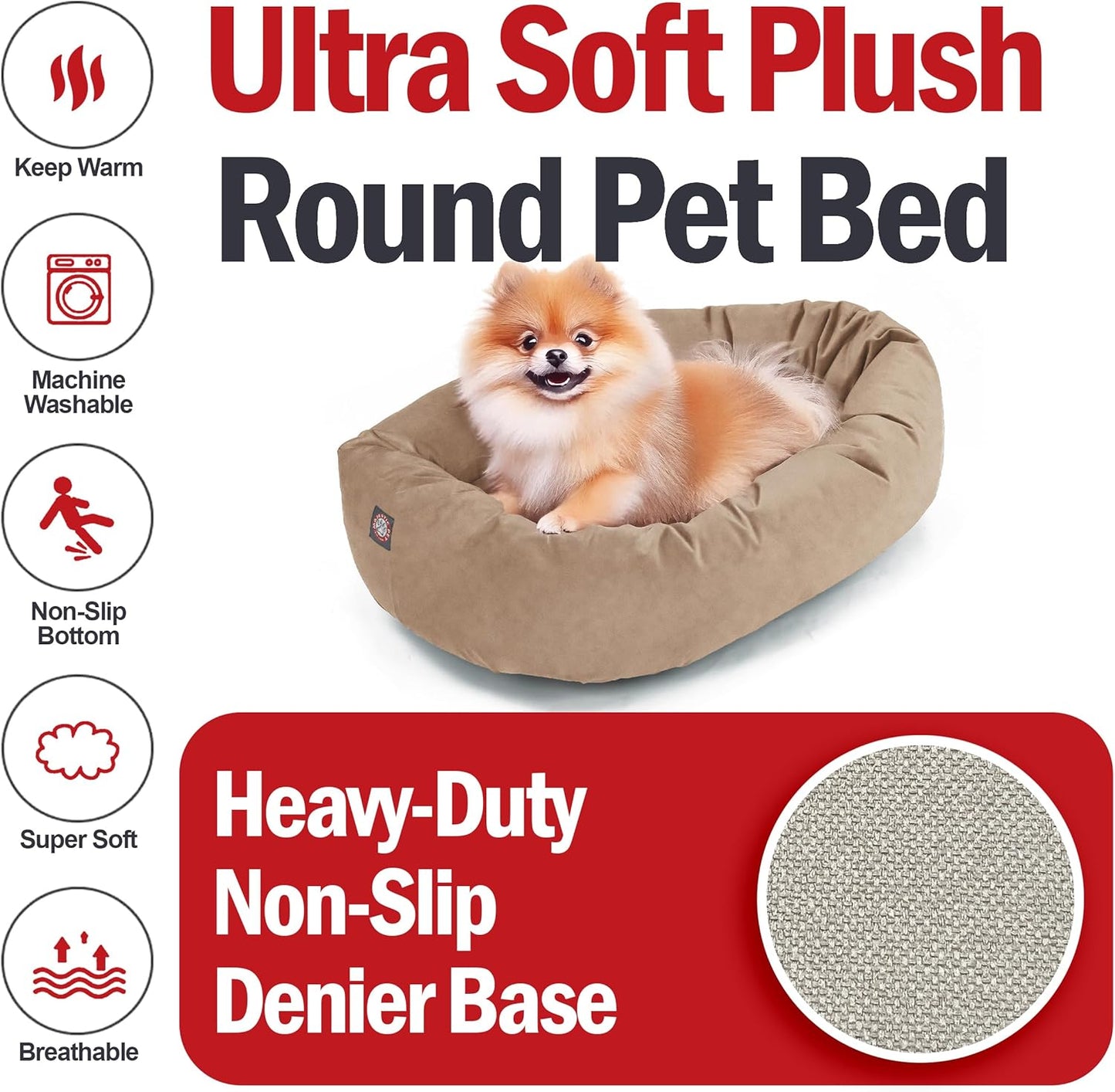 Majestic Pet 24 Inch Suede Shredded Memory Foam Mix Calming Small Dog Bed Washable 24 x 19 x 7 (Inch) - Cozy Soft Round Donut Dog Bed with Spine for Head Support - Pet Bed Stone