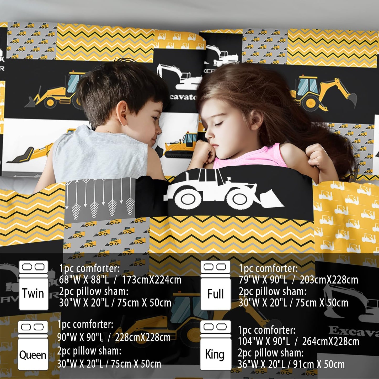 Construction Comforter Set Full Boys,Yellow Full Construction Bedding Set,Engineering Vehicles Comforter Yellow Bedroom Decor Kids,Truck Quilt Cartoon Truck Bedding for Teen