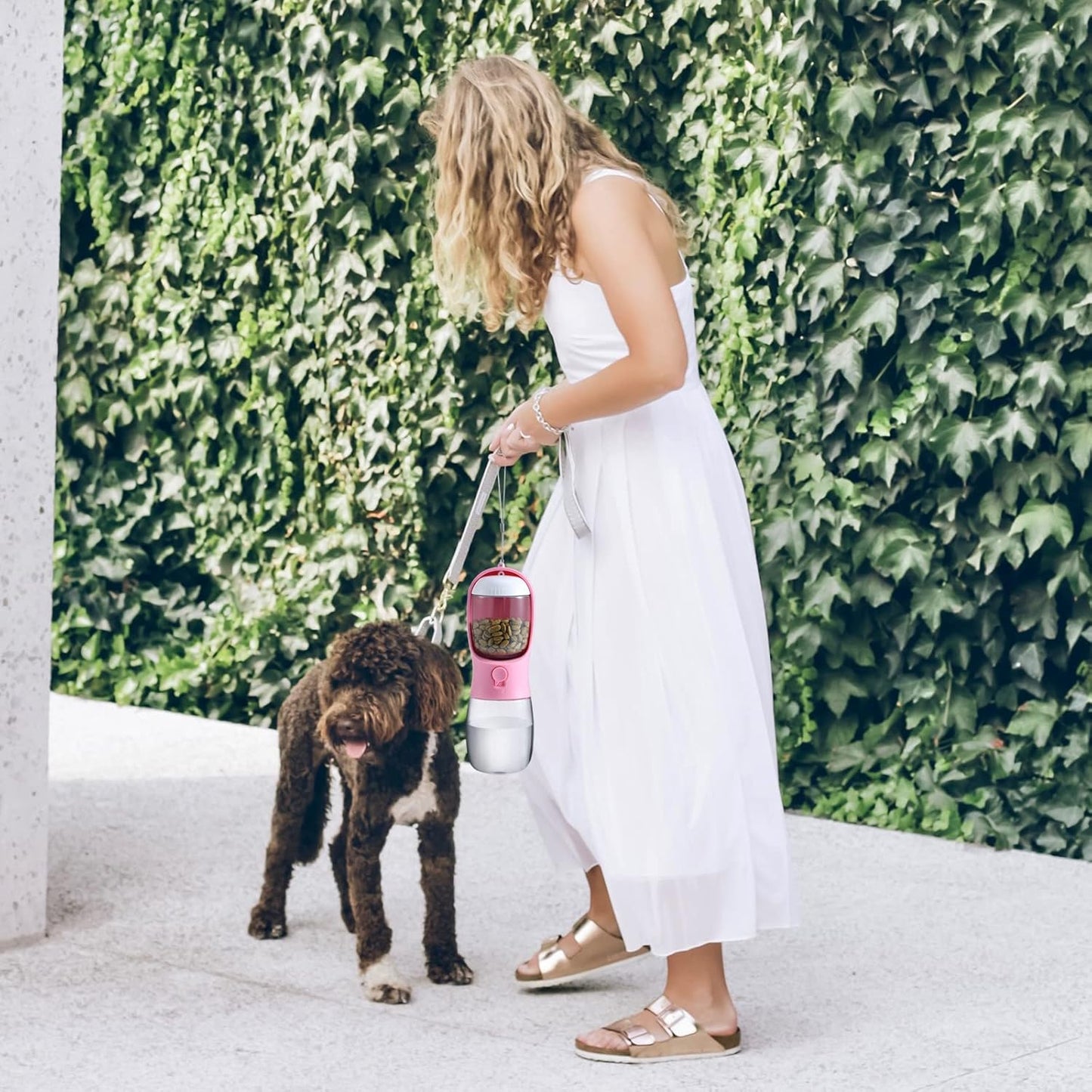 Dog Water Bottle with Food Container, Travel Puppy Water Bowl, Portable Pet Dispenser, Girl Dog Accessories Stuff Items Essentials Necessities for Yorkie Chihuahua Cat Walking and Hiking