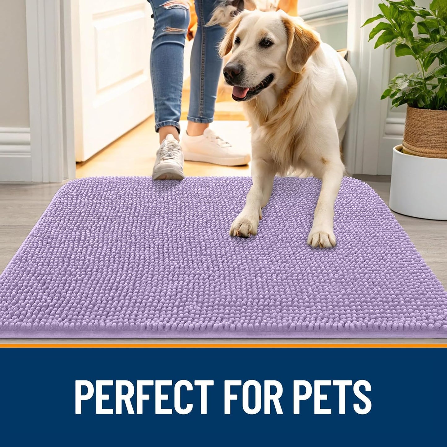 OLANLY Dog Door Mat for Muddy Paws 48x30, Absorbs Moisture and Dirt, Absorbent Non-Slip Washable Doormat, Quick Dry Chenille Mud Mat for Dogs, Entry Indoor Entryway Carpet for Inside Floor, Lavender