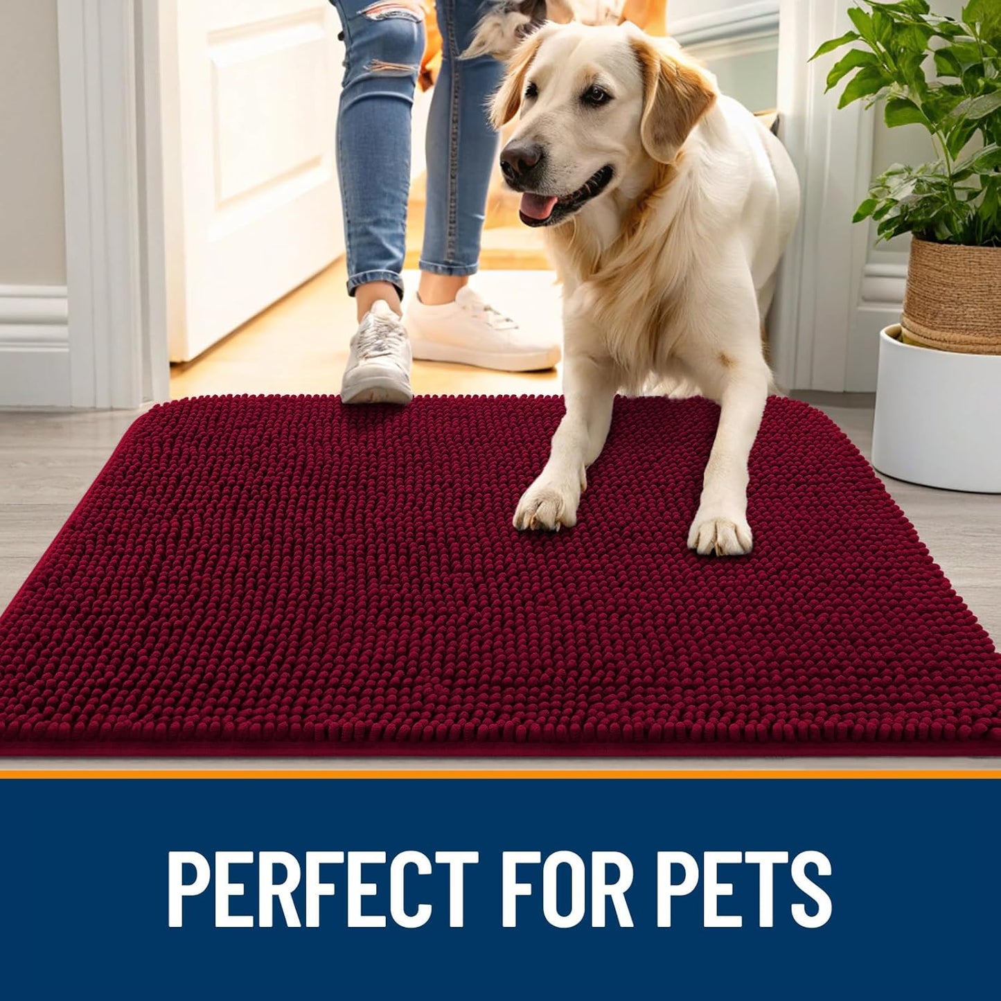 OLANLY Dog Door Mat for Muddy Paws 59x20, Absorbs Moisture and Dirt, Absorbent Non-Slip Washable Doormat, Quick Dry Chenille Mud Mat for Dogs, Entry Indoor Entryway Carpet for Inside Floor, Burgundy