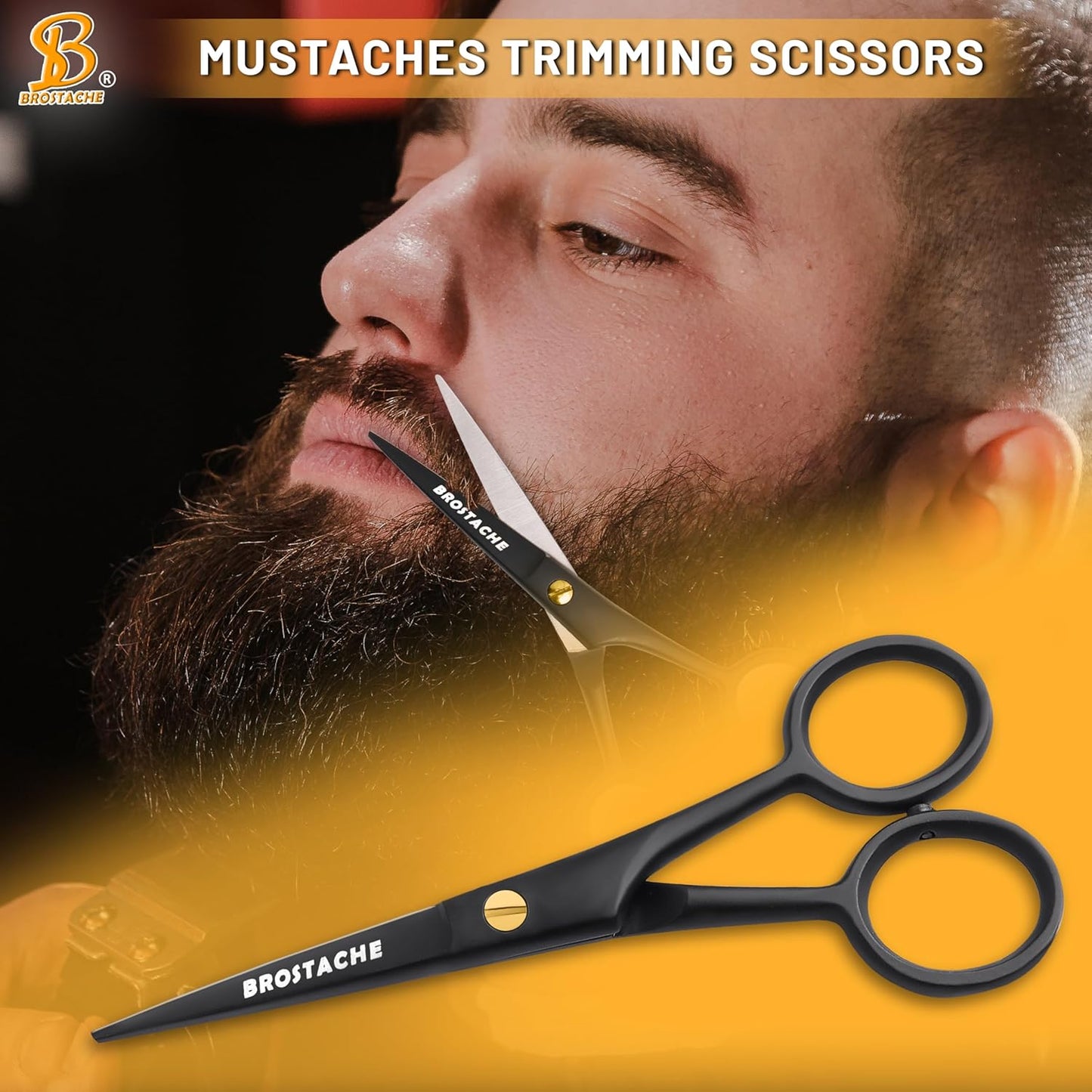 5” Professional Beard and Mustache Scissors, German Steel Beard Scissors Come with Mustache Comb, Beard Comb and Carrying Pouch. Grooming Scissor for All Facial Hair Scissors (Black).