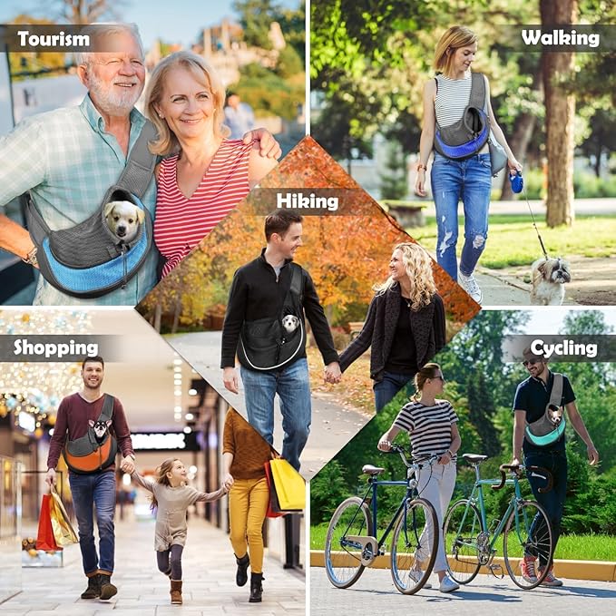 YUDODO Pet Sling Carrier for Small Dogs & Cats – Hands-Free Puppy Carrier with Safety Hook, Large Zipper Pocket, Soft Breathable Mesh, Adjustable Strap & Reflective Strip (Black 1.0 L)