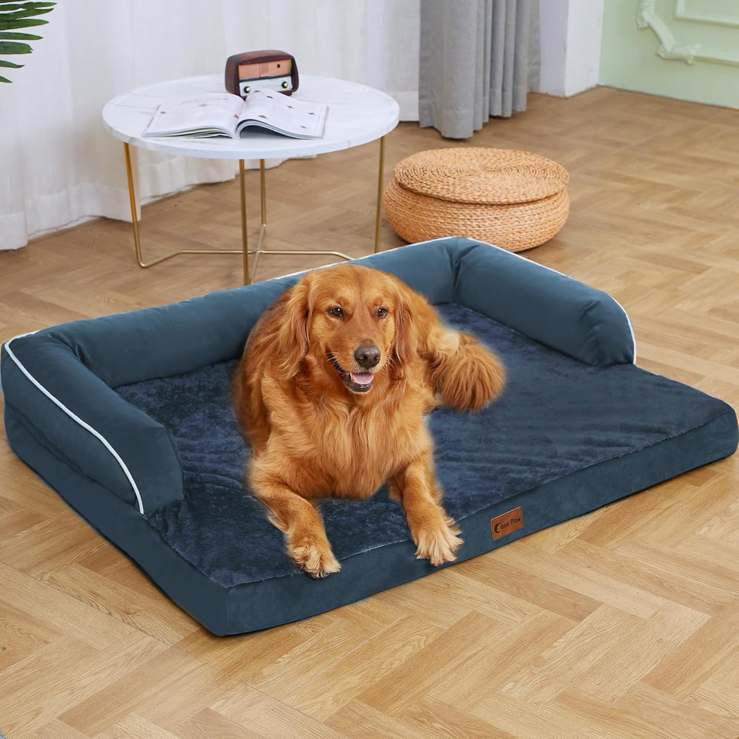 Orthopedic Dog Beds for Large Dogs, Waterproof Memory Foam Dogs Couch Beds, Comfy Bolster Pet Beds with Removable Washable Cover, Nonskid Bottom (Large,Navy Blue)