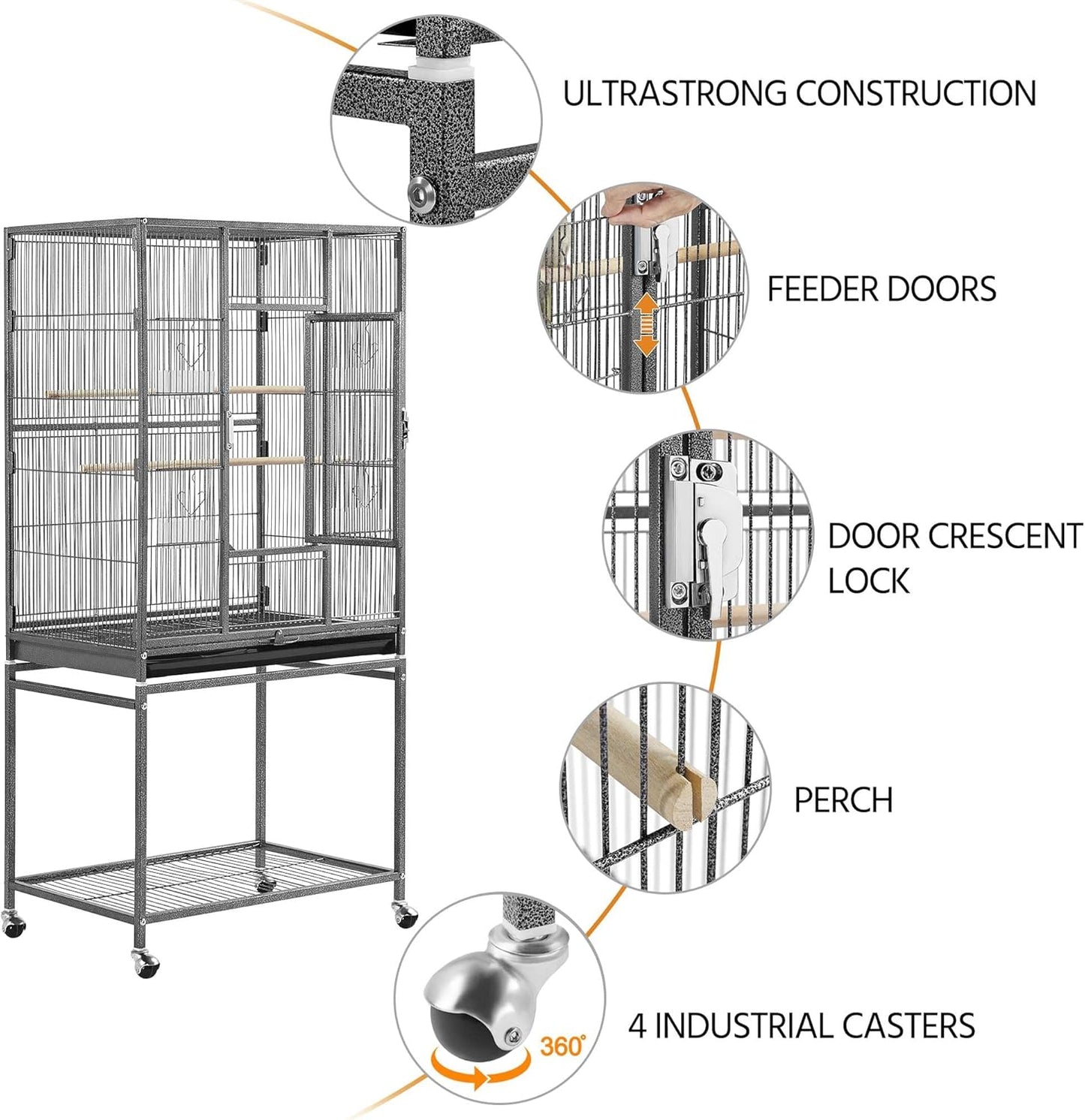 Yaheetech 54-inch Wrought Iron Standing Large Parrot Parakeet Flight Bird Cage for Small Parrot Sun Parakeet Green Cheek Conure Lovebird Budgie Finch Canary Bird Cage with Stand