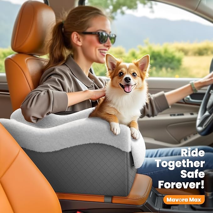 Portable Small Dog Seat for Car,Luxury Center Console Dog Car Seat Booster with Safety Tethers,Auti-Collapse Pet Travel Carrier for SUV,Truck.(Dark Grey/White)