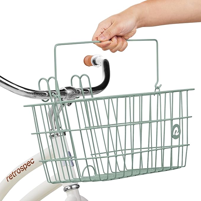 Retrospec Apollo-Lite Lift-Off Bike Basket - Detachable Steel Handlebar Basket with Carrying Handle for Commuting, Shopping & Beach Trips - 14.5in x 9.5in Weather-Resistant Biking Gear