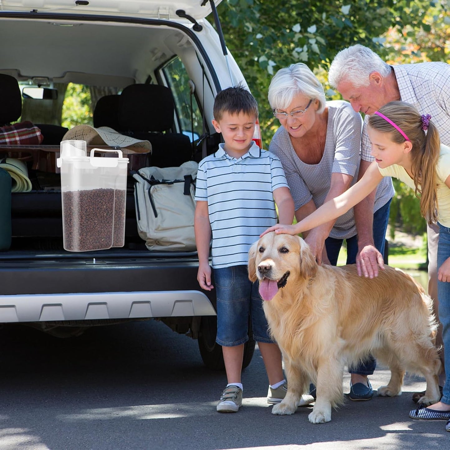 5-7Lbs Dog Cat Food Storage Container with Upgraded Large Nozzle BPA-free, 4 Snap Seals Plastic Pet Food Storage Containers with Handles (1, White, 5L)