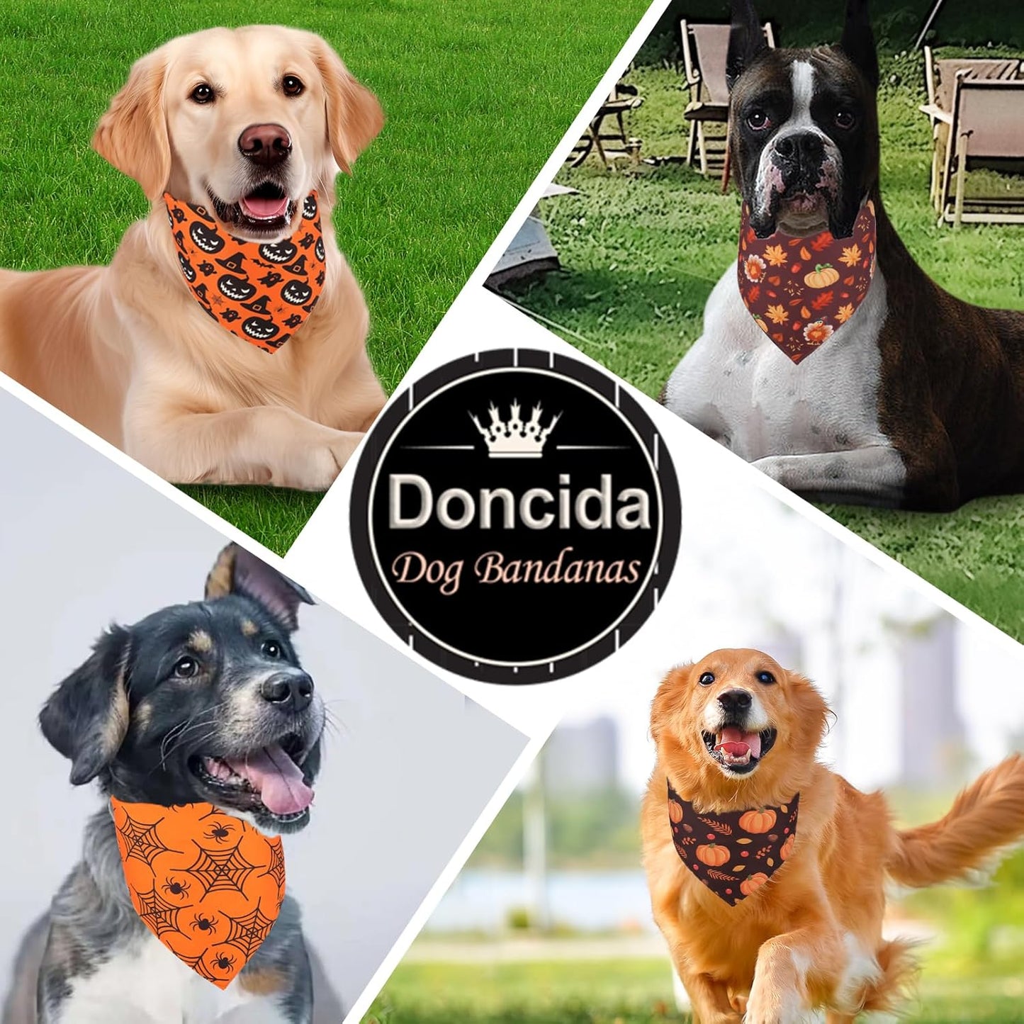 Doncida Halloween Dog Bandana and Thanksgiving Christmas Dog Bandanas 3 Pack, 6 Pattern Reversible Triangle Scarf for Small and Medium Dogs, Premium Durable Fabric Bibs for Pets (Small)