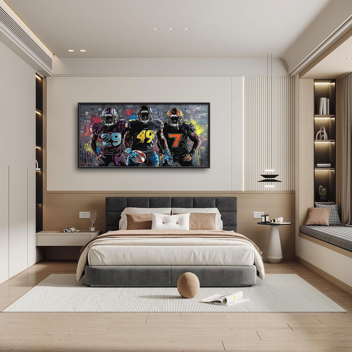 Large Rugby Player Wall Art for Living Room, Framed Oversized Graffiti Sport Wall Decor Cool Canvas Painting Pictures for Men Modern Artwork for Living Room Bathroom Bedroom Office Dining Room 60"x30"