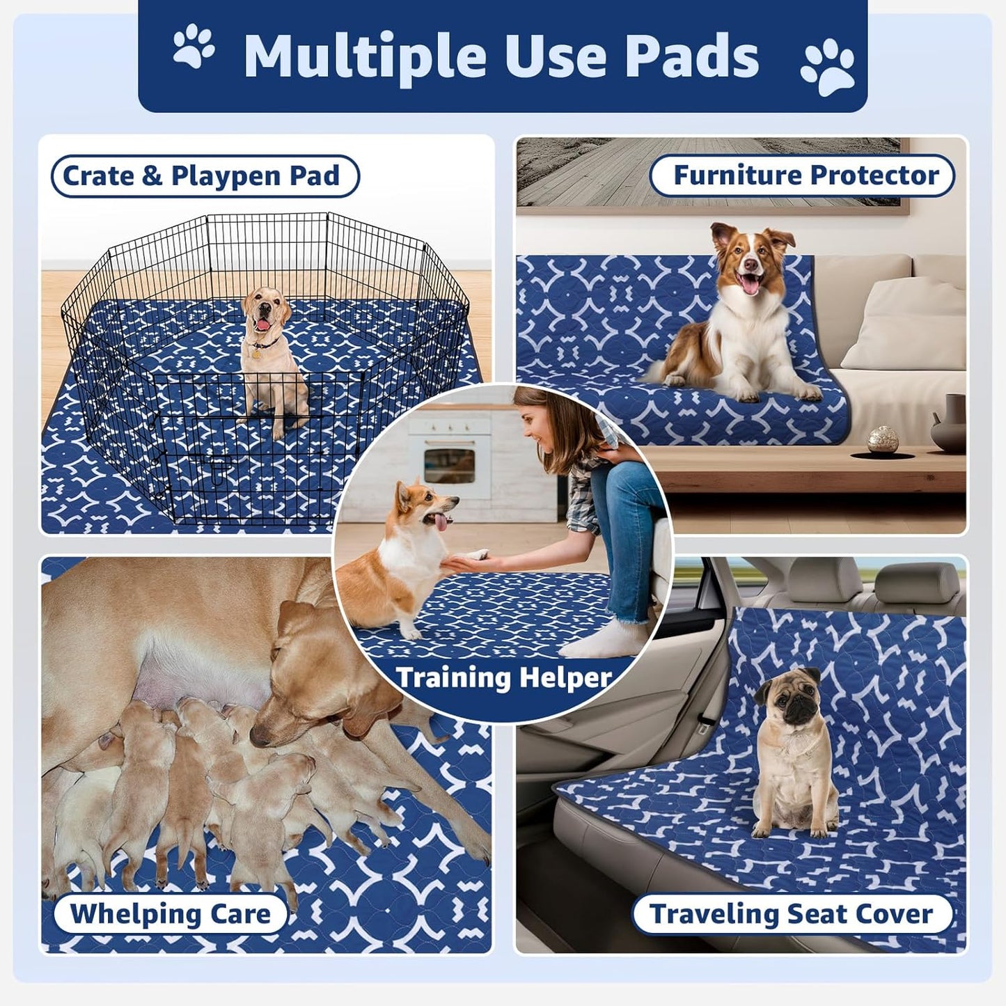 LOOBANI Washable Pee Pads for Dogs 36"x 36": 2 Pack Super Absorbent Reusable Puppy Pads Leakproof Whelping Pad Dog Playpen Mat, Waterproof Non-Slip Dog Training Pads for Floor, Crate, Potty